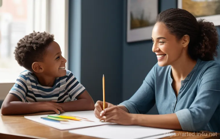 미술교육사 취업을 위한 추천 자격증 - A compassionate female art therapist, in her late 30s, with a warm smile, is seated at a low table w...