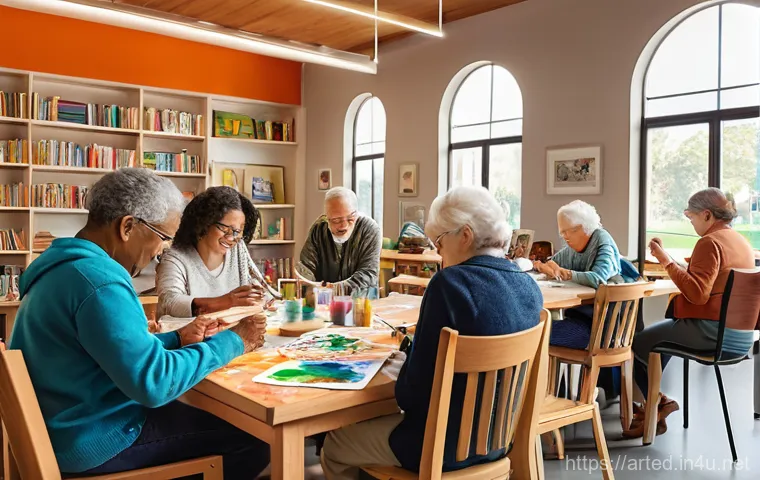 미술교육사 강의 기획과 운영 - **Image Prompt 1: Vibrant Community Art Spaces**
A diverse group of adults and seniors, all dres...