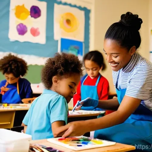 Home 25 미술교육사 취업 인터뷰 팁 - **Prompt:** A vibrant and bustling art classroom filled with diverse elementary school children, age...