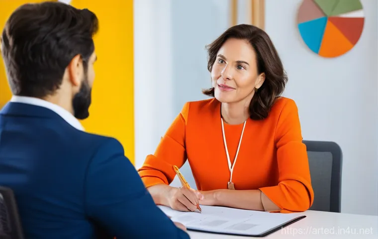 미술교육사 취업 인터뷰 팁 - **Prompt:** A professional art educator, in their late 30s, is at a modern workstation, actively eng...